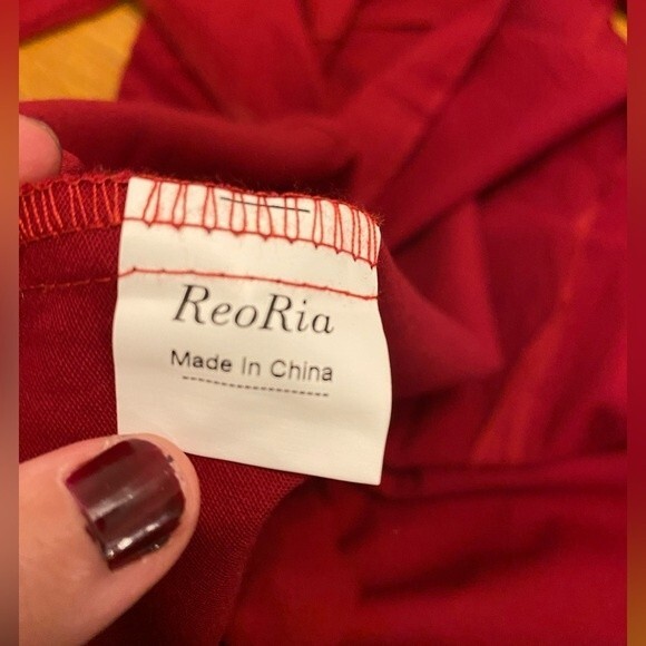 ReoRia Scarlet Red 50s Vintage Long Sleeve Large Pleated Dress - Picture 9 of 10